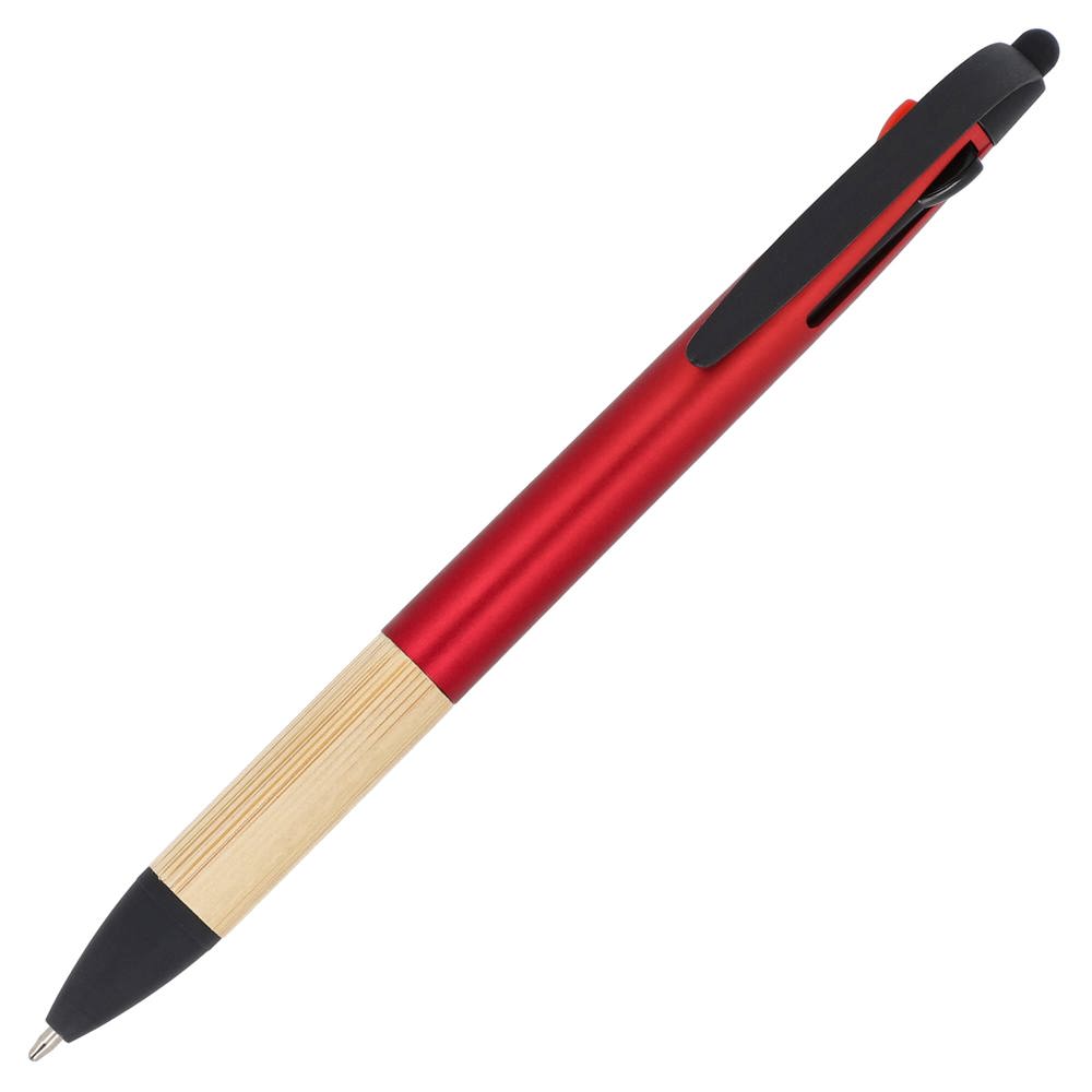 3-Farben-Stift mit Bambusgriff - Rot